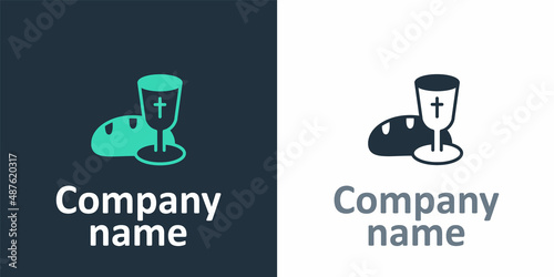 Logotype Goblet and bread icon isolated on white background. Bread and wine cup. Holy communion sign. Logo design template element. Vector