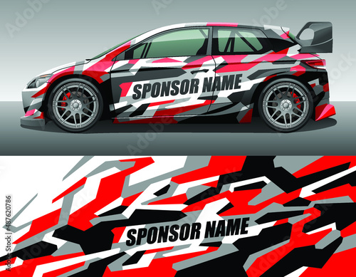 Car wrap vinyl racing decal ornament. Abstract geometric camouflage sport background design print template. Vector illustration.