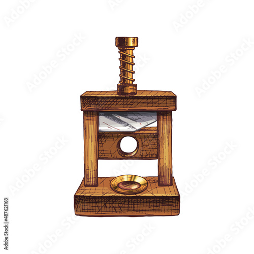 Cutting guillotine cigar. Vintage hatching color illustration isolated on white