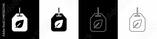 Set Tea bag with leaf icon isolated on black and white background. Vector