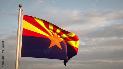Arizona flag waving in the sky.  4k 3d render.