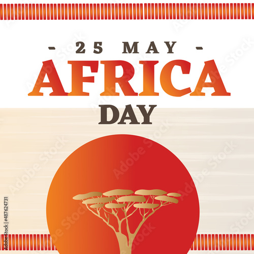  May 25 is Africa Day. Vector Abstract Illustration. Africa concept, tree and sun in the traditional style, the inscription Africa, poster, design elements photo