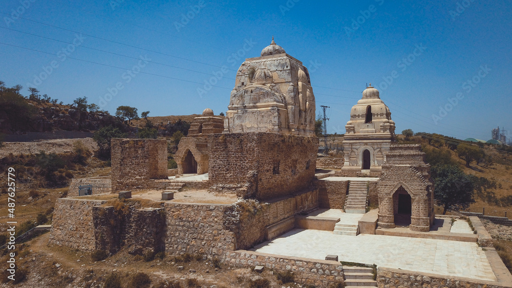 Aerial View to the Ruins of the Shri Katas Raj Temples, also known as Qila Katas, Pakistan
