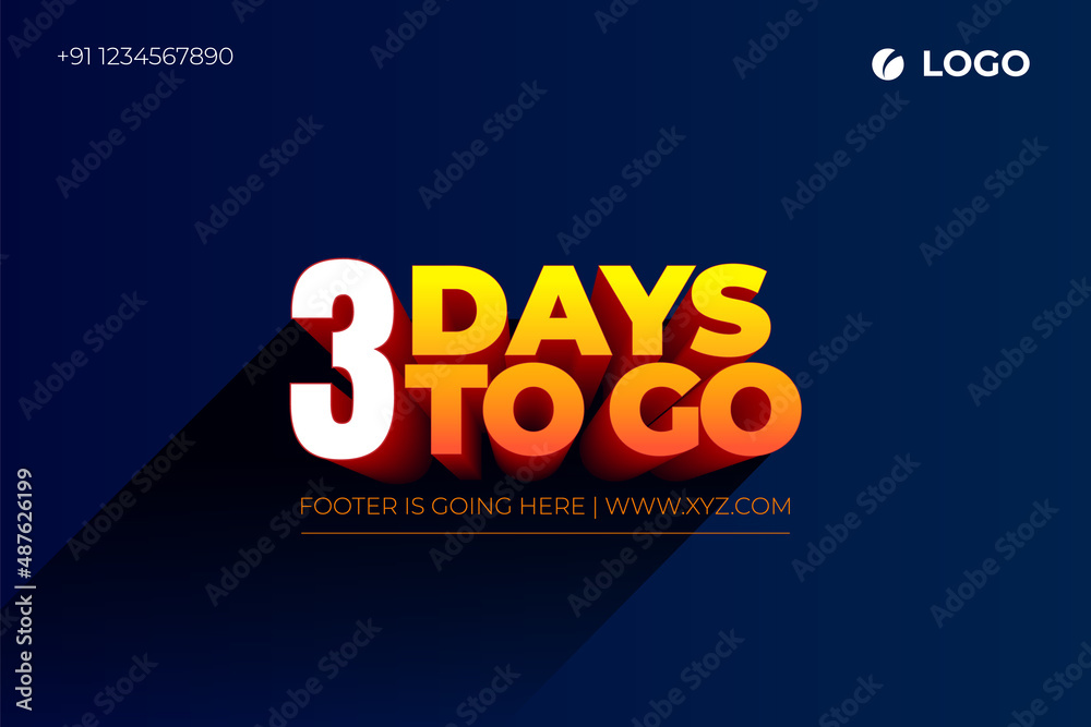 Three days Left, 3 days to go.
3D Vector typographic design.
days countdown. Three days to go.
sale price offer, 3 days only.