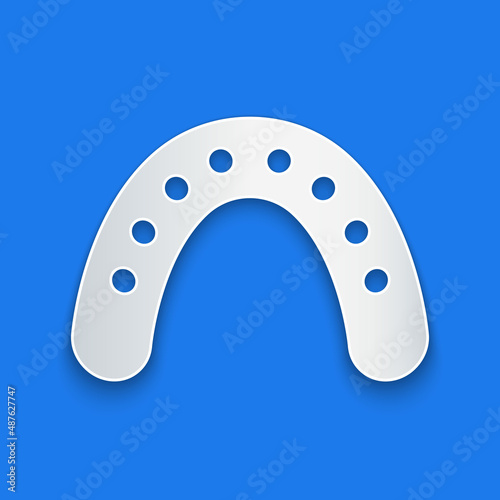 Paper cut Mouth guard boxer icon isolated on blue background. Paper art style. Vector