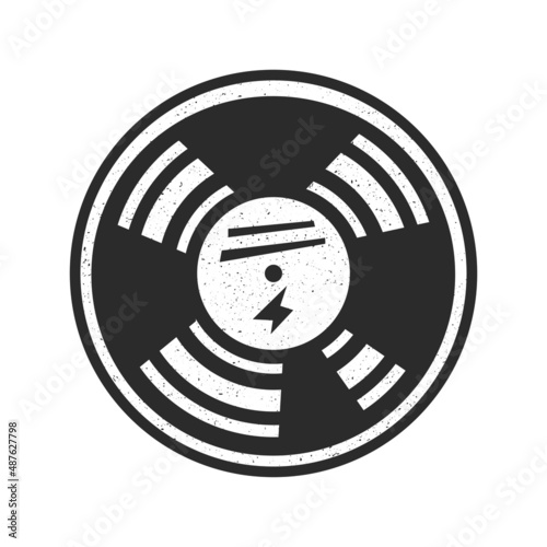 Vintage black and white stylized vinyl record with stains and zipper isolated on white background
