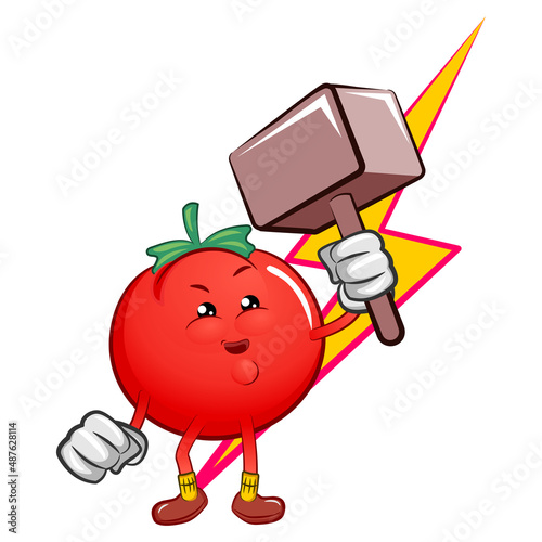 vector tomato mascot with hammer