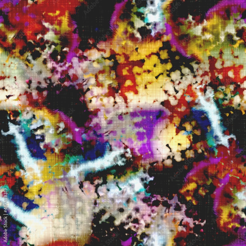 Messy summer tie dye batik beach wear pattern. Seamless colorful stain space dyed effect fashion. Washed out soft furnishing background. Messy summer tie dye batik beach wear pattern. Seamless colorful stain space dyed effect fashion. Washed out soft furnishing background.