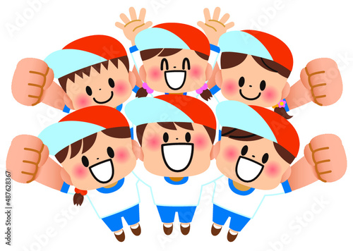 体育祭,運動会,体操着,体育,運動,子供,応援,体操服,帽子,素材,イラスト,５月,６月,９月,１０月,中学校,秋,幼稚園,保育園,小学校,小学生,ジャンプ,元気,学校,かわいい,笑顔,友達,ばんざい,可愛い,ともだち,春,夏,生徒,仲良し,4月,3月,7月,8月,幼児,クラスメイト,楽しい,嬉しい,喜ぶ,人,仲間,バンザイ,全身,人物,なかよし
