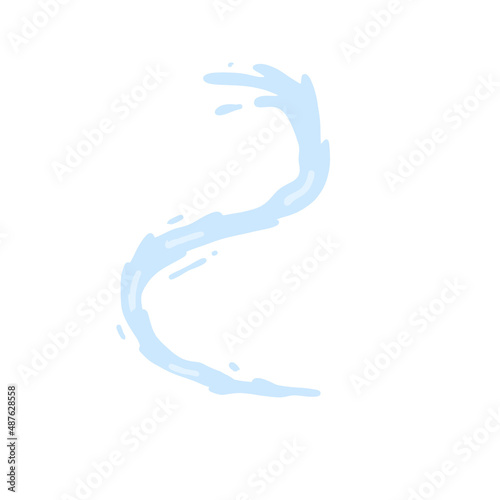 Jet of water. Abstract blue curved shape. Splash and spray liquid. Flat illustration