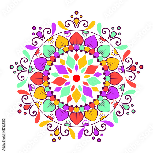 Floral geometrical symbol mandala. Vector illustration flower mandala icon isolated on white. Oriental round colored pattern.