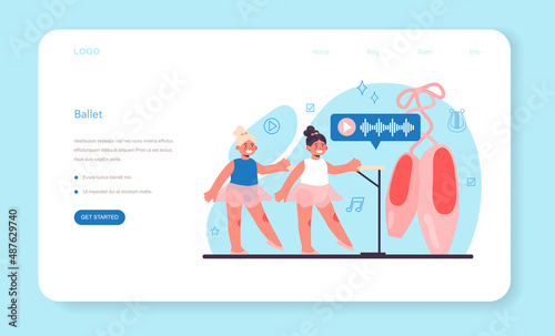 Dance teacher web banner or landing page. Choreographer in a dance studio