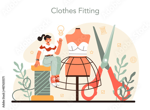 Fashion designer concept. Professional fashion tailor sewing or fitting