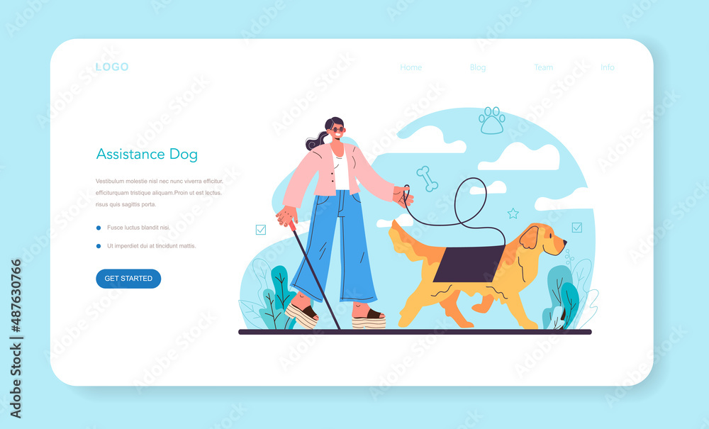 Blind person assistance dog web banner or landing page. Guide dog handler Blind person assistance dog web banner or landing page. Guide dog handler