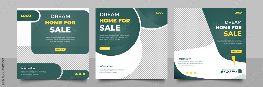 Elegant editable real estate house sale poster and home for social media post layout design set. Elegant editable real estate house sale poster and home for social media post layout design set.