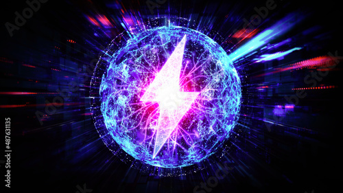 Electrification and Energy Storage Concept - Electricity Symbol on Abstract Tech Background