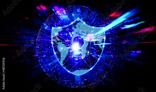Fényképezés Cybersecurity Concept with Virtual Padlock on Abstract Background