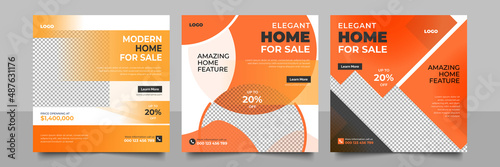 Elegant editable real estate house sale poster and home for social media post layout design set.