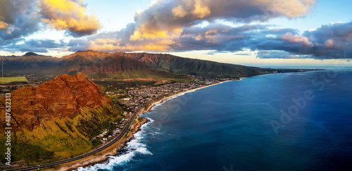 Panorama aerial photo of Nanakuli, Hawaii on the west coast of Oahu photo