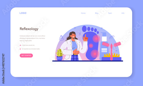 Foot reflexology web banner or landing page. Massage treatment