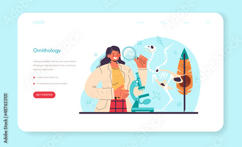 Ornithologist web banner or landing page. Professional scientist