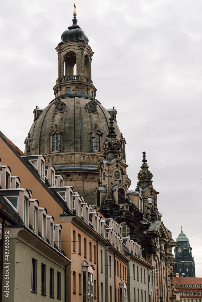 View of the Frauenkirche, Dresden, Germany. Our Lady's Church from the terraces bank. 