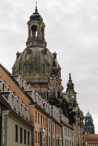 View of the Frauenkirche, Dresden, Germany. Our Lady's Church from the terraces bank. 