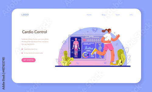 Sport therapy web banner or landing page. People doing sport exercise