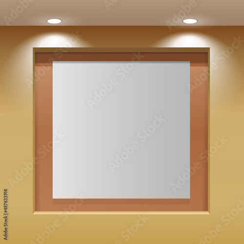 Showroom Panel. Square poster hanging on the wall in the interior.