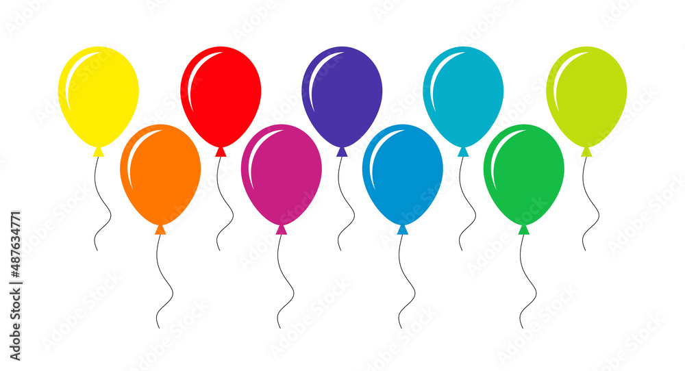 Collection of colorful balloons. A symbol of the holiday, decor and good mood. Isolated raster illustration on white background. Collection of colorful balloons. A symbol of the holiday, decor and good mood. Isolated raster illustration on white background.