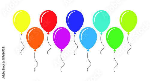 Collection of colorful balloons. A symbol of the holiday  decor and good mood. Isolated vector illustration on white background.