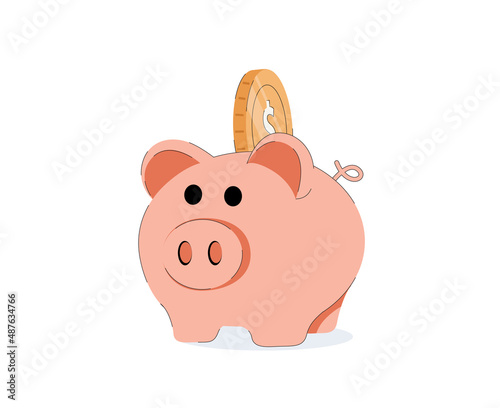 Piggy bank with coin isolated on white background. Investment, Icon saving 3d or accumulation of money, investment. Icon piggy bank. The concept
