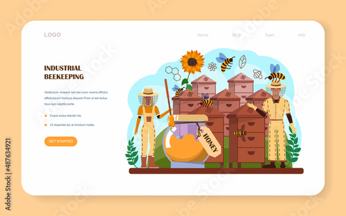 Hiver or beekeeper web banner or landing page. Apiculture farmer