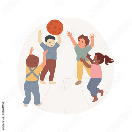 Throw and catch games isolated cartoon vector illustration Children play a game, throw and catch ball, physical activity, motor skills development, preschool education, daycare vector cartoon.