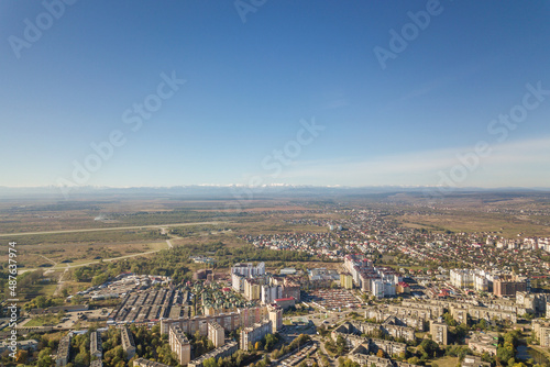 Aerial view of Ivano-Frankivsk city, Ukraine. © bilanol