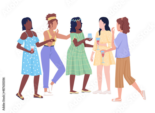 Friends chatting and having fun semi flat color vector characters. Standing figures. Full body people on white. Baby shower party simple cartoon style illustration for web graphic design and animation