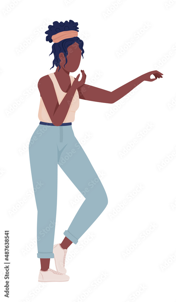 Young lady in casual wear semi flat color vector character. Standing figure. Full body person on white. Happy and fun simple cartoon style illustration for web graphic design and animation
