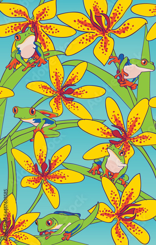 Frogs and Toad Lilies Vector Illustration.  photo