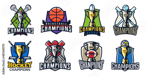 Stampa su tela Set of sports logo, emblem of champions