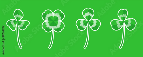 Realistic lucky clover leaf, trefoil, four leaves shamrock isolated on white, for St. Patrick's.
