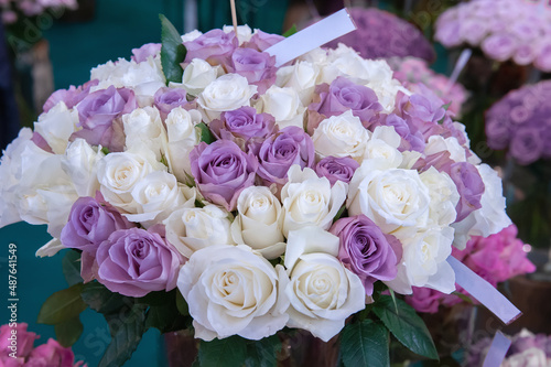 large bouquet of two-tone lilac and white roses of delicate shades. gift for a birthday  wedding or Mother s Day
