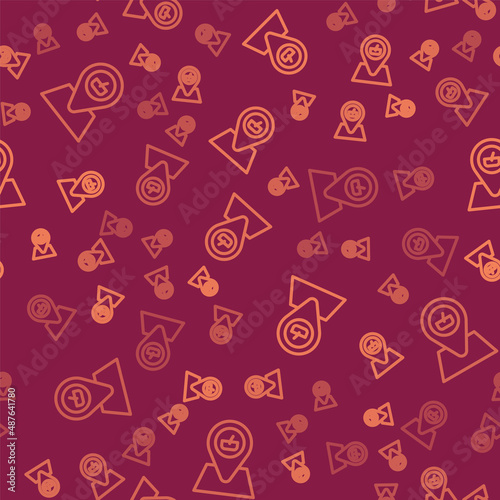 Brown line Picnic location icon isolated seamless pattern on red background. Vector