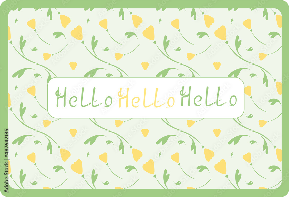 Vector decorative floral background and postcard with lettering 