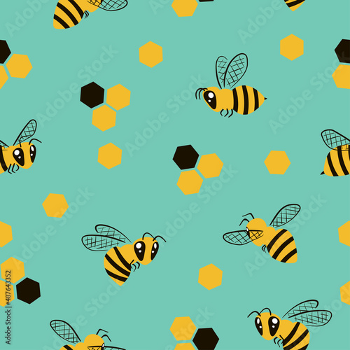 Honey bee and honeycomb seamless pattern. Design for kids © Afanasia