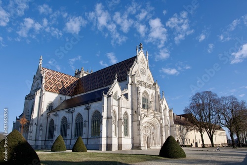 Impressive Royal Monastery of Brou, Bourg-en-Bresse, France. Chef d'oeuvre of an emperor's daughter, this is a jewel of Gothic architecture. photo