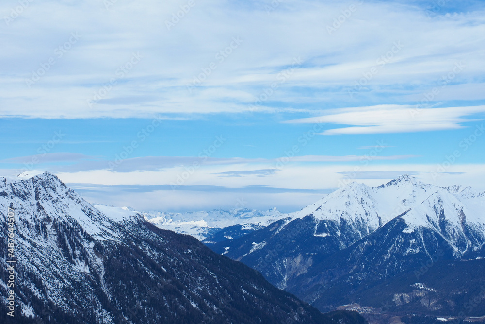 View from Mount Darlux in Grisons, Switzelrand, on a beautiful winter day