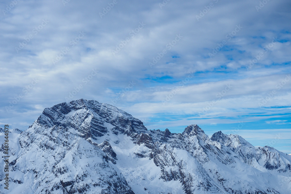 Piz Ela, a famous peak in Grisons, Switzerland, seen from Mount Darlux during winter conditions