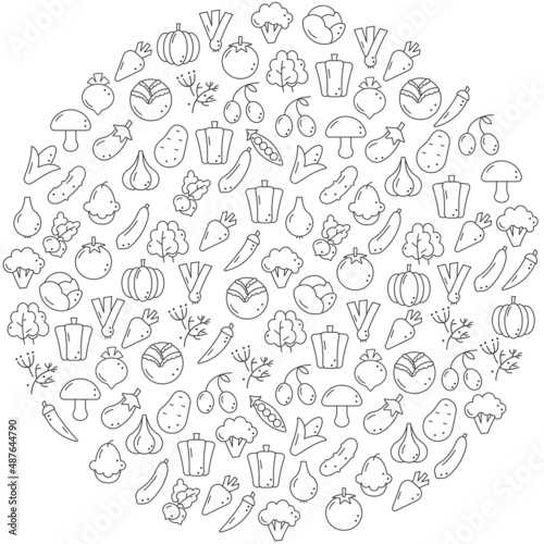 Vegetables Healthy food pattern in circle. Design for restaurant menu