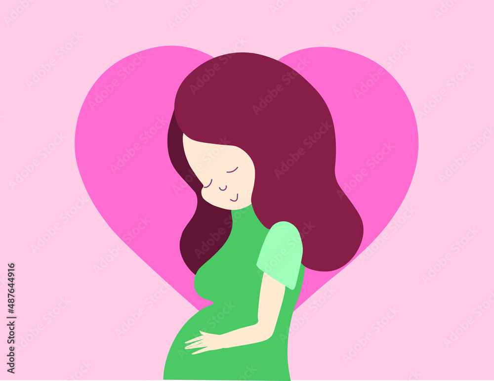 Poster with a beautiful young pregnant woman. card for mother's day