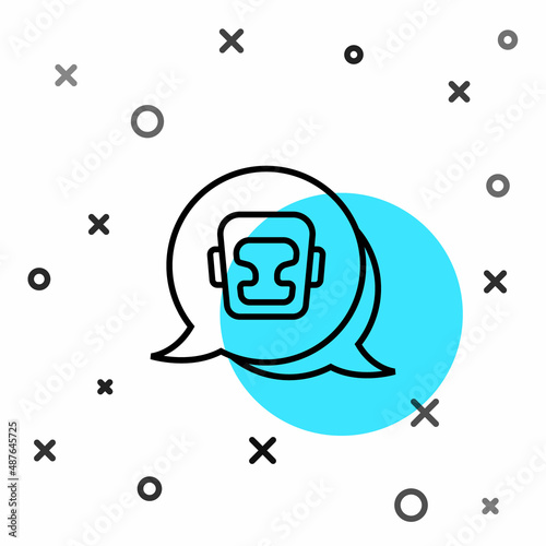 Black line Boxing helmet icon isolated on white background. Random dynamic shapes. Vector